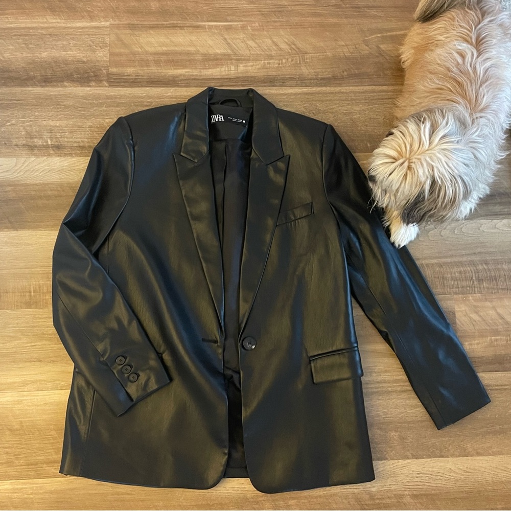 Black leather blazer; worn once